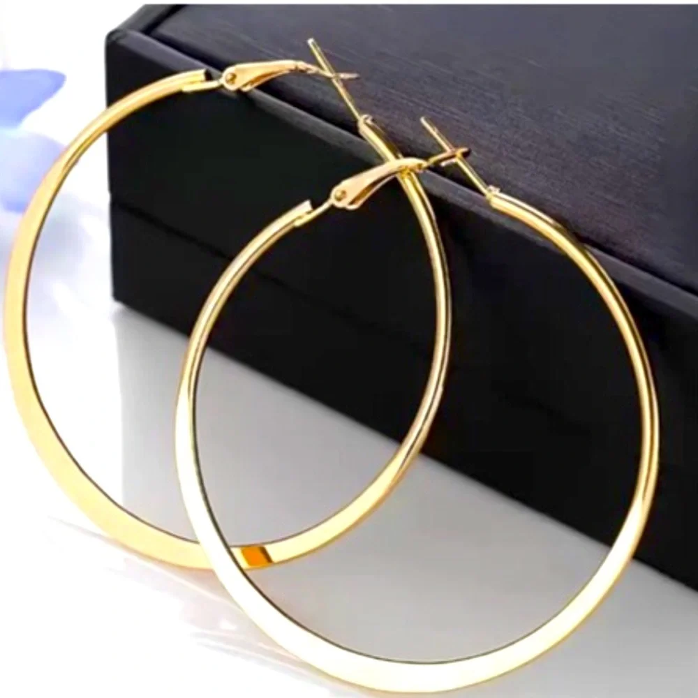 3.75" Gold Hoop Earrings - Picture 2 of 2